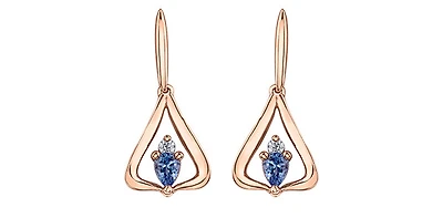 14K Rose Gold 0.32cttw Pear Cut Tanzanite & 0.048cttw Diamond Stud Dangle Drop Earrings