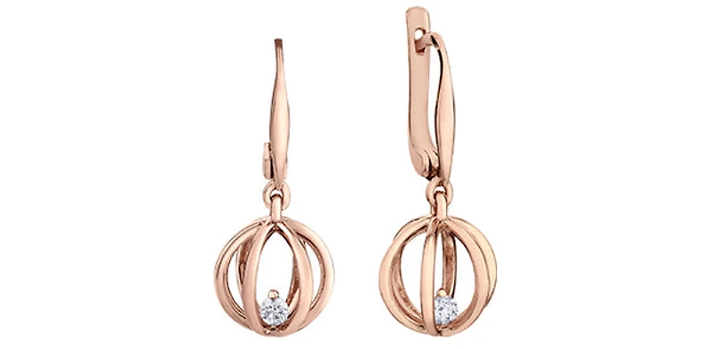 14K Rose Gold 0.124cttw Canadian Diamond Dangle Earrings
