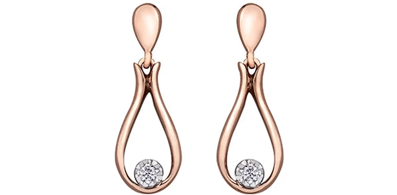 10K Rose Gold 0.06cttw Canadian Diamond Dangle Earrings