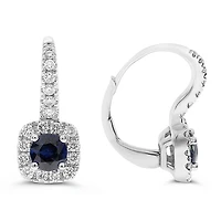 14K White Gold 4mm Sapphire and 0.34cttw Diamond Drop Earrings