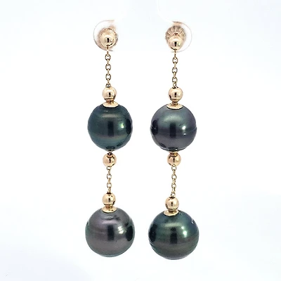 14K Yellow Gold 12.5-14mm Tahitian Pearl Dangle Earring
