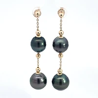 14K Yellow Gold 12.5-14mm Tahitian Pearl Dangle Earring