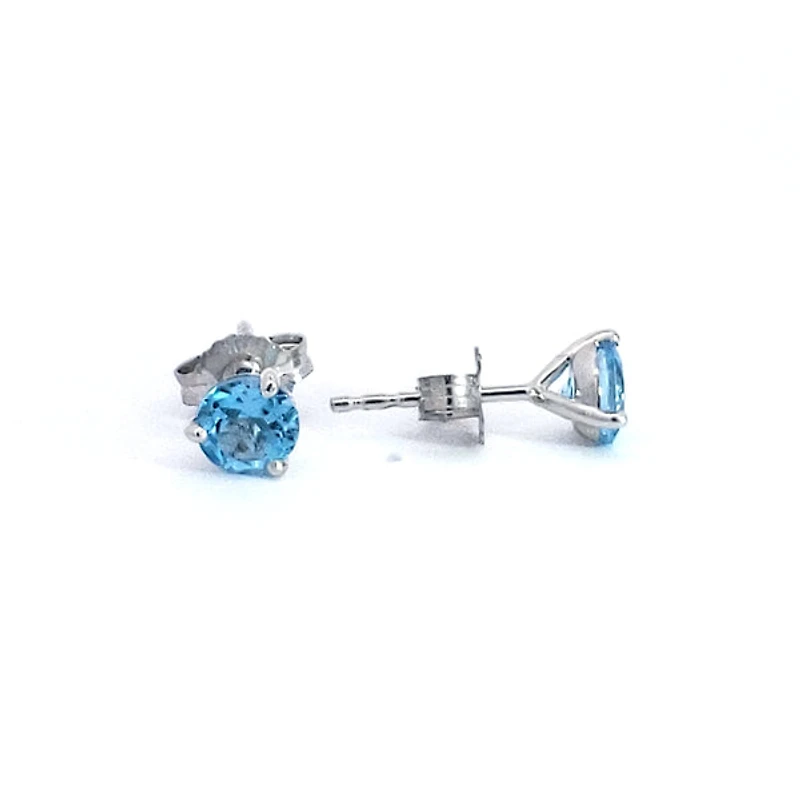 10K White Gold 5mm Topaz Earrings with Three Claw Setting