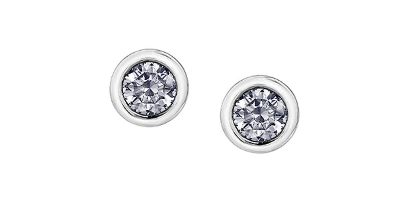 14K White Gold 0.15cttw Canadian Diamond Bezel Set Earrings