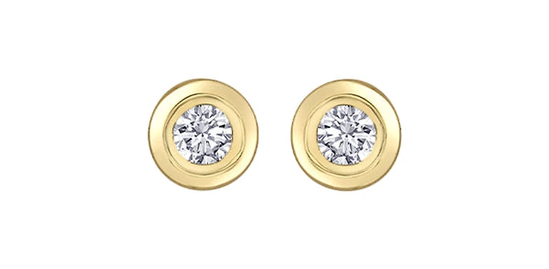 14K Yellow Gold 0.15cttw Canadian Diamond Bezel Set Earrings
