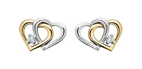 10K Yellow & White Gold Diamond Double Heart Earrings 0.03cttw