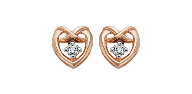 10K White & Rose Gold 0.032cttw Diamond Heart Stud Earrings