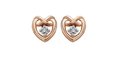 10K White & Rose Gold 0.032cttw Diamond Heart Stud Earrings