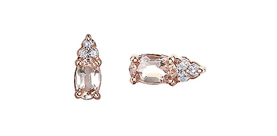 10K Rose Gold 0.50cttw Genuine Oval Cut Morganite & 0.05cttw Diamond Stud Earrings