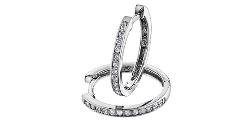 10K White Gold 0.15cttw Diamond Hoop Earrings