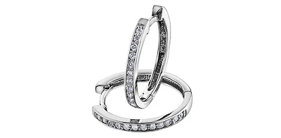 10K White Gold 0.15cttw Diamond Hoop Earrings