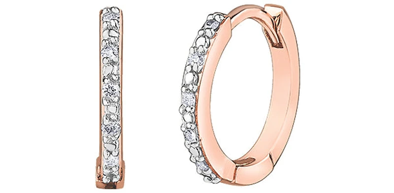 10K Rose Gold 0.05cttw Diamond Hoop / Huggie Earrings