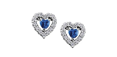 10K White Gold Sapphire and Diamond Halo Pulse Earrings with Butterfly Backings