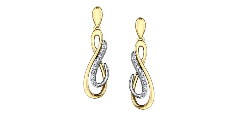 10K Yellow Gold 0.09cttw Diamond Dangle Earrings