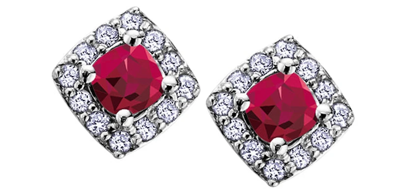 10K White Gold 0.40cttw Genuine Ruby and 0.12cttw Diamond Halo Stud Earrings