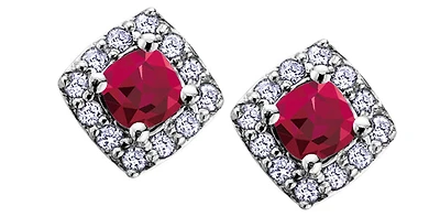 10K White Gold 0.40cttw Genuine Ruby and 0.12cttw Diamond Halo Stud Earrings
