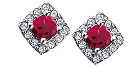 10K White Gold 0.40cttw Genuine Ruby and 0.12cttw Diamond Halo Stud Earrings