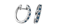 10K White Gold 0.20cttw Genuine Sapphire & 0.04cttw Diamond  Hoop Huggie Hinged Earrings