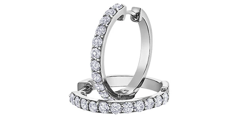 10K White Gold 1.50cttw Diamond Hoop / Huggie Earrings
