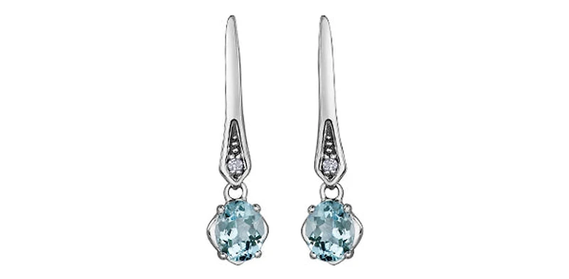 10K White Gold 0.64cttw Aquamarines & 0.012cttw Diamond Dangle / Drop Earrings