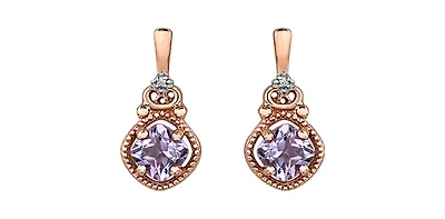 10K Rose Gold Pink Amethyst and Diamond Dangle Earrings