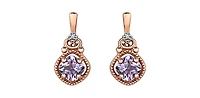 10K Rose Gold Pink Amethyst and Diamond Dangle Earrings