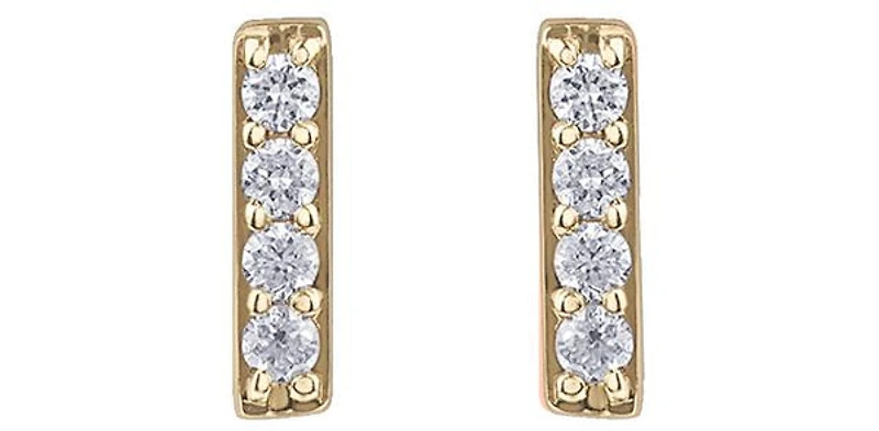 10K Yellow Gold Diamond Bar Earrings 0.14cttw