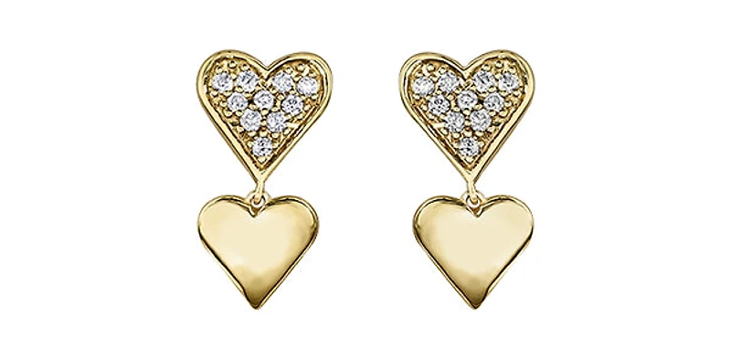 10K Yellow Gold Diamond Heart Earrings 0.10cttw