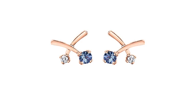 14K White & Rose Gold 0.16cttw Genuine Tanzanite & 0.05cttw Canadian Diamond Earrings