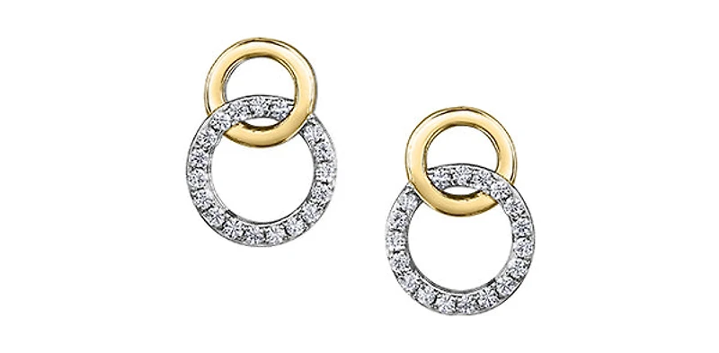 10K Yellow Gold Diamond Infinity / Circle Stud Earrings 0.14cttw