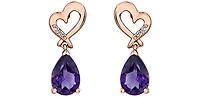 10K Rose Gold Amethyst and Diamond Dangle Earrings