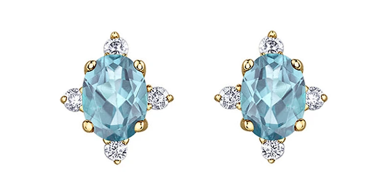 10K Yellow Gold Aquamarine and Diamond Earrings