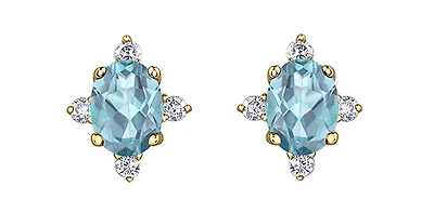 10K Yellow Gold Aquamarine and Diamond Earrings