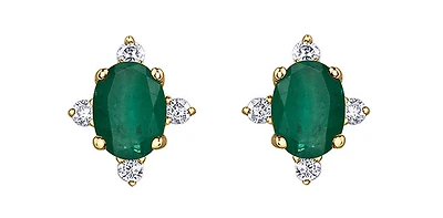10K Yellow Gold 0.30cttw (4x3mm) Emerald & 0.04cttw Diamond Earring