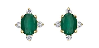 10K Yellow Gold 0.30cttw (4x3mm) Emerald & 0.04cttw Diamond Earring