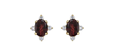 10K Yellow Gold Garnet and Diamond Earrings