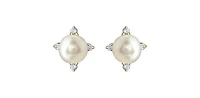 10K Yellow Gold Pearl and Diamond Earrings with Butterfly Backs