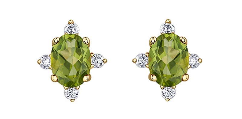 10K Yellow Gold 0.30cttw Peridot & 0.04cttw Diamond Earrings