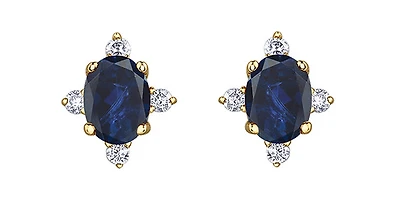 10K Yellow Gold 0.30cttw Genuine Sapphire and 0.04cttw Diamond Stud Earrings