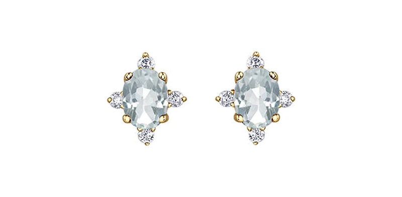 10K Yellow Gold White Topaz and Diamond Earrings
