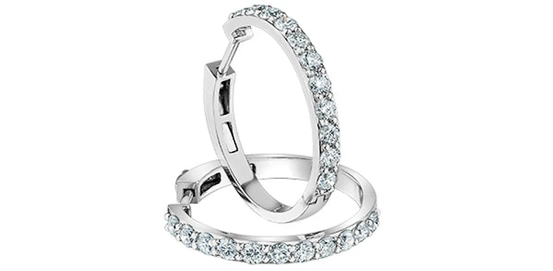 14K White Gold 1.00cttw Lab Grown Diamond Huggies - 21mm