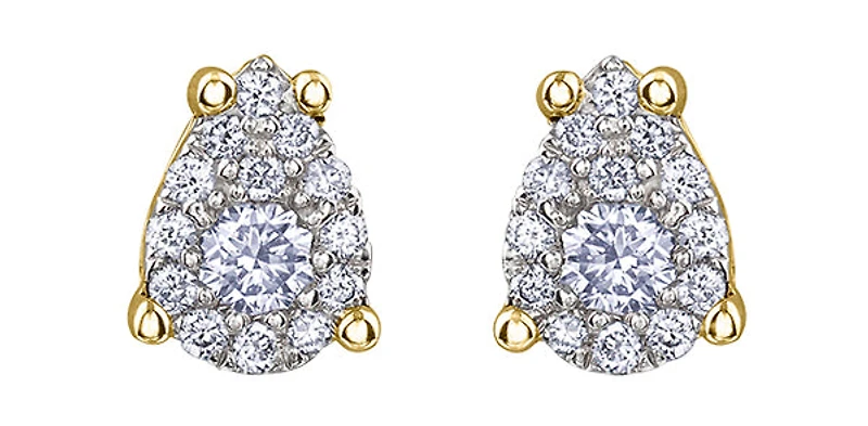 10K Yellow Gold 0.168cttw Diamond Pear Shaped Cluster Stud Earrings