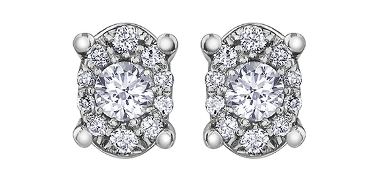 10K White Gold 0.22cttw Diamond Oval Cluster Shaped Stud Earrings