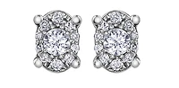 10K White Gold 0.22cttw Diamond Oval Cluster Shaped Stud Earrings