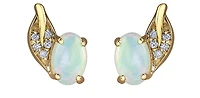 10K Yellow Gold 0.60cttw Opal and 0.04cttw Diamond Stud Earrings
