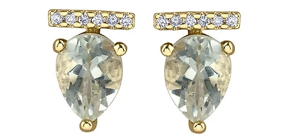 10K Yellow Gold 1.26cttw Green Amethyst (Prasiolite) and 0.048cttw Diamond Stud Earrings