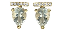 10K Yellow Gold 1.26cttw Green Amethyst (Prasiolite) and 0.048cttw Diamond Stud Earrings