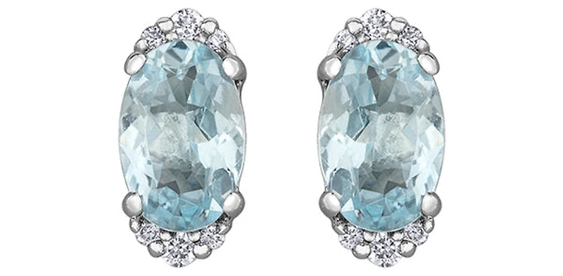 10K White Gold 0.80cttw Aquamarine and 0.05cttw Diamond Earrings with Butterfly Backs