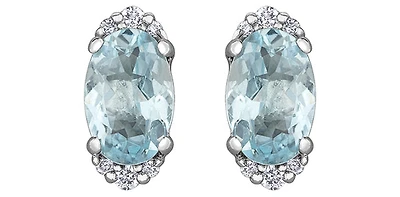 10K White Gold 0.80cttw Aquamarine and 0.05cttw Diamond Earrings with Butterfly Backs