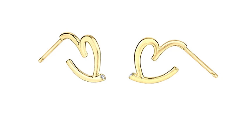 10K Yellow Gold Diamond Heart Earrings 0.01cttw